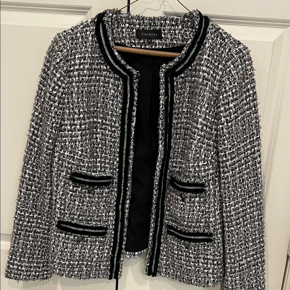 Talbots Women's Black and White Textured Blazer